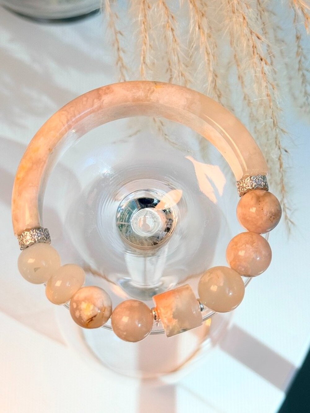 Sakura Whisper Cherry Blossom Agate Half Bangle Bracelet